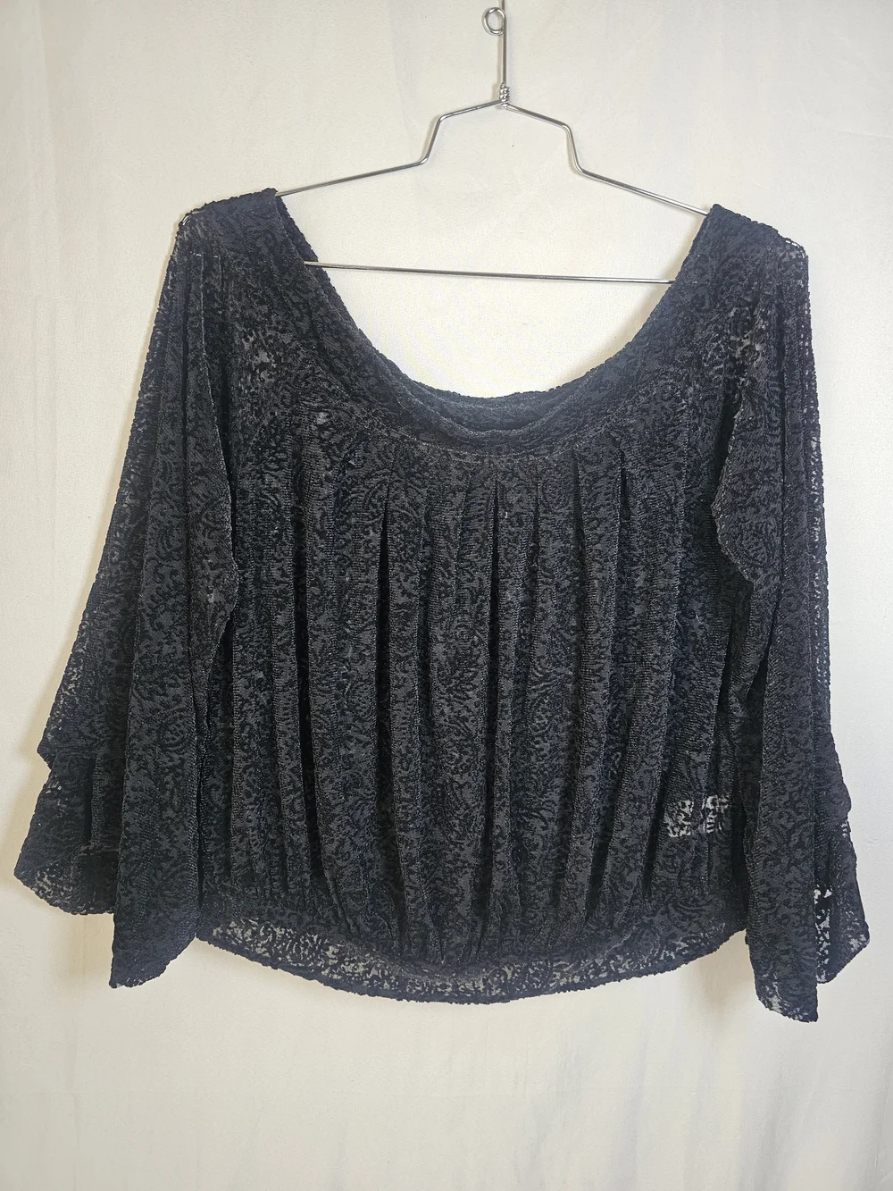 Free People Black Velvet Off Shoulder Burnout Boho Top / Sz M